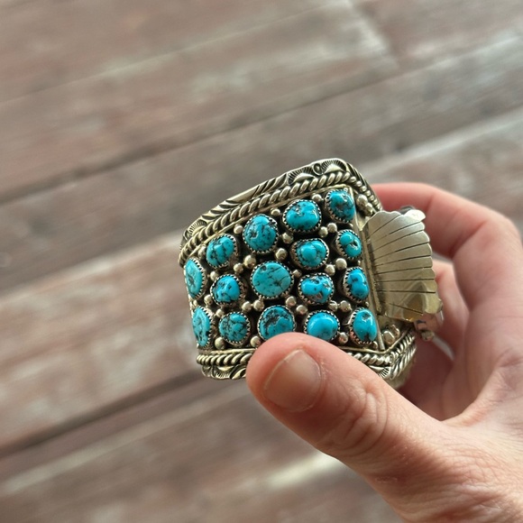Vintage sterling silver & turquoise cuff watch main image 6